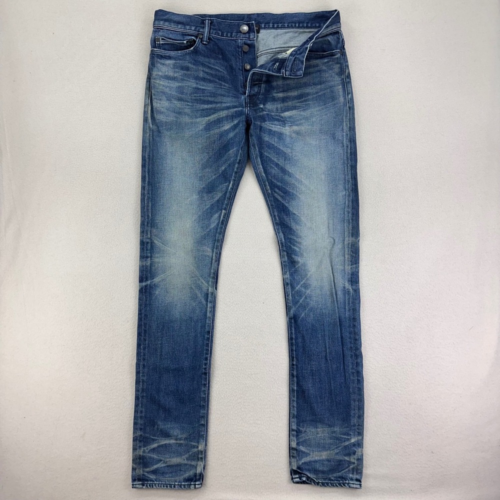 John Elliott Jeans Mens 32 Skinny-Fit Blue‎ Faded Honeycombing Japanese Denim